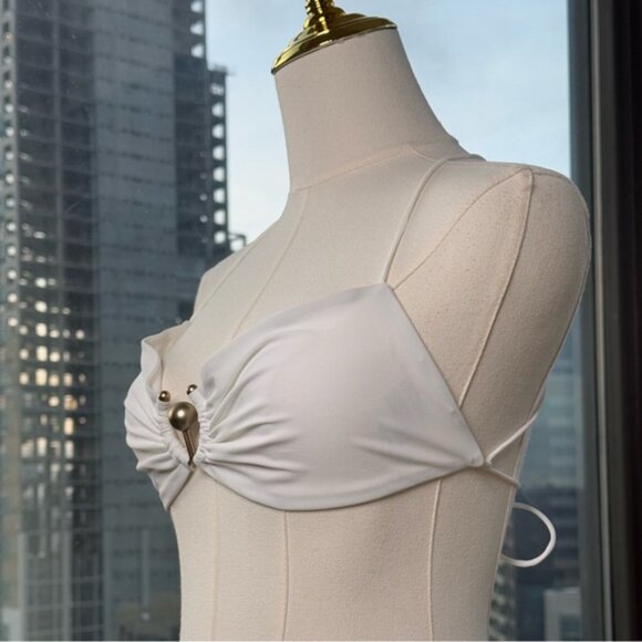 🆕 CHRISTOPHER ESBER 🧿 NWOT Orbit Embellished Ruched Bikini Top, White, Sz US 4 - Picture 11 of 16